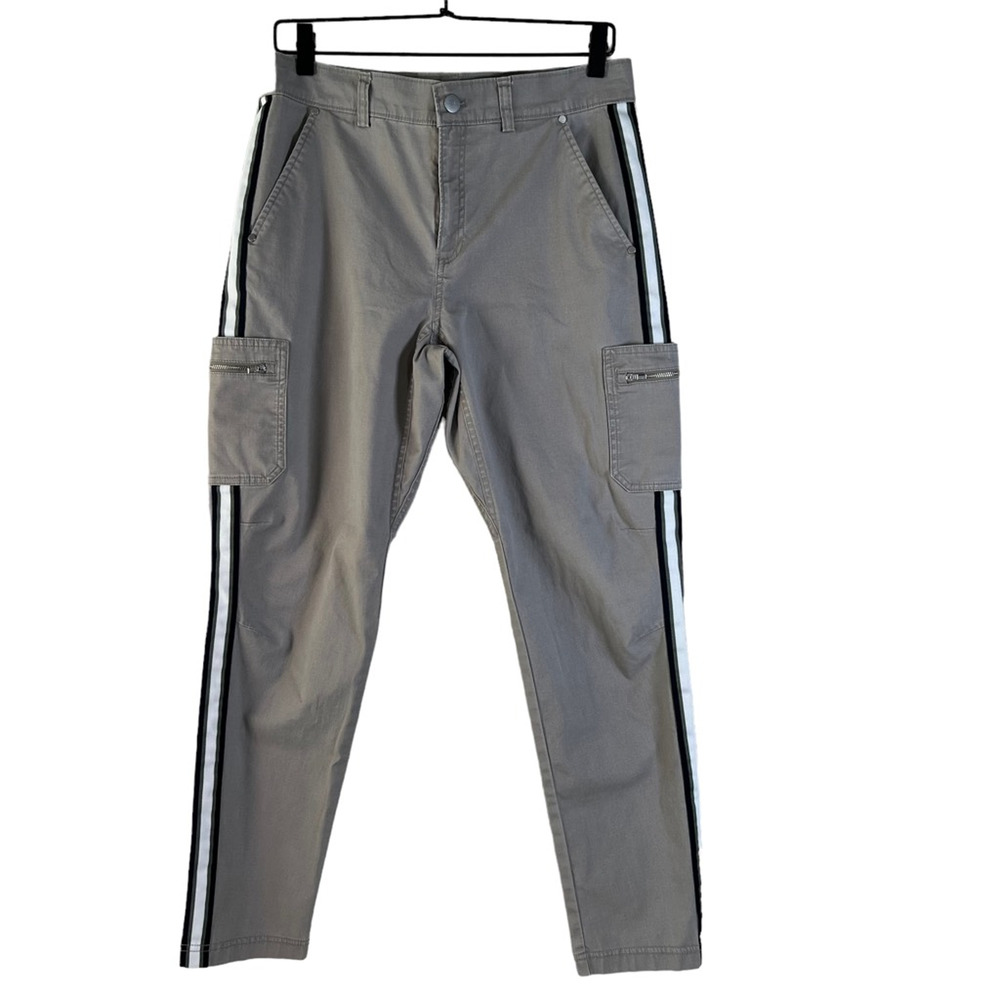 Athleta Womens Summit Cargo Pants Gray Stripe Mid Rise Stretch Zip Pockets 6